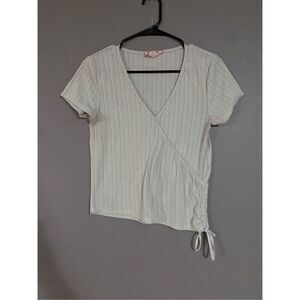 Pink Rose Ribbed Tie Wrap Short Sleeve Top Size Large